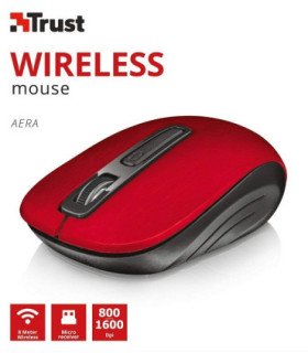 TRUST WIRELESS MOUSE AERA - RED (SENSOR OPTICO DE 800 - 1.600 PPP REALES)
