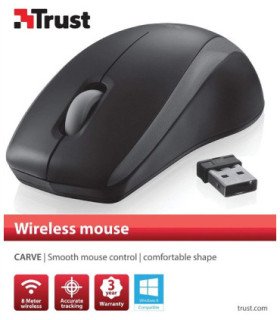 TRUST WIRELESS MOUSE CARVE - BLACK (SENSOR OPTICO DE 800 PPP REALES)