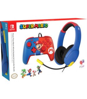 PDP POWER POSE SUPER MARIO BROS WIRED HEADSET LVL40 +CONTROLLER (SWITCH/LITE/OLED)