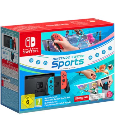 AZUL NEON/ROJO NEON (BLUE/RED) + NINTENDO SWITCH SPORTS + CINTA PIERNA + SUSCRIPCIÓN 3 MESES
