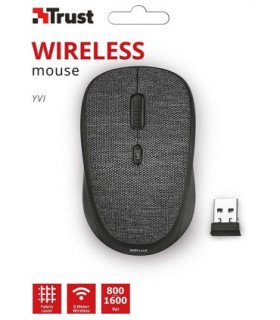 TRUST WIRELESS MOUSE  YVI - BLACK TEJIDO (NEGRO) (SENSOR OPTICO DE 800 - 1.600 PPP REALES)