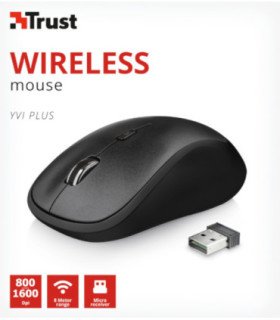 TRUST WIRELESS MOUSE YVI PLUS BLACK (NEGRO) (SENSOR OPTICO DE 800 - 1.600 PPP REALES)