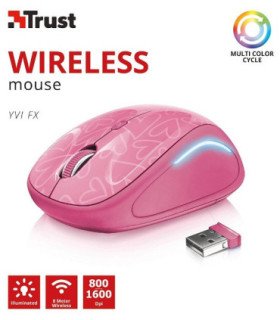 TRUST WIRELESS MOUSE YVI FX - PINK (SENSOR OPTICO DE 800 - 1.600 PPP REALES)